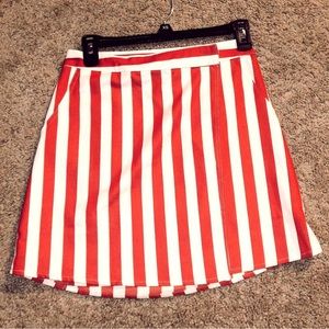 Red and white candy stripe wrap skirt